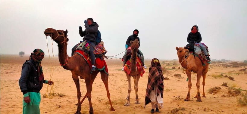 Blissful Half Day Sunset Camel Safari with Musical Evening - Camp Welcome Ritual: Tikka, Dhol, Aarti, Then Snacks by the Fire