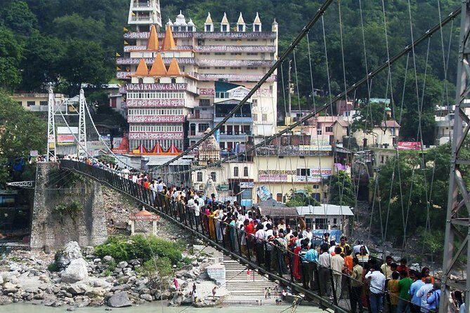 Haridwar Rishikesh Day Tour from Delhi by Car - Lakshman Jhula: views, crowds, and a hanging-bridge moment