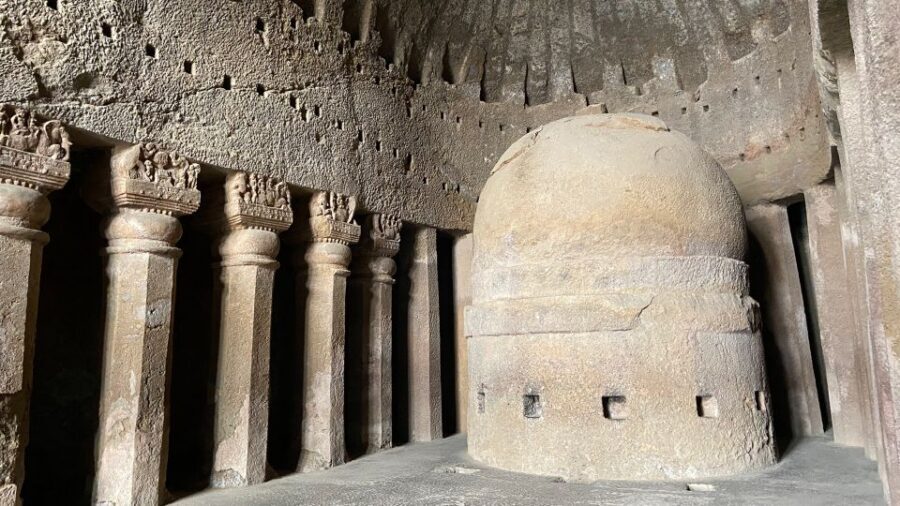 Mumbai: Kanheri Caves and The Golden Pagoda Temple - Golden Vipassana Pagoda: gold dome serenity with Mumbai in the background